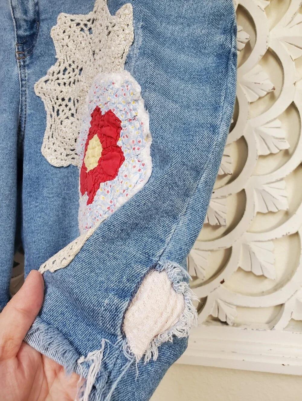 Personal Upcycled Ava & Viv Long Distressed Denim Shorts Size 20W